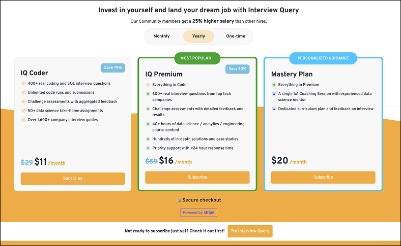 Old Interview Query pricing page